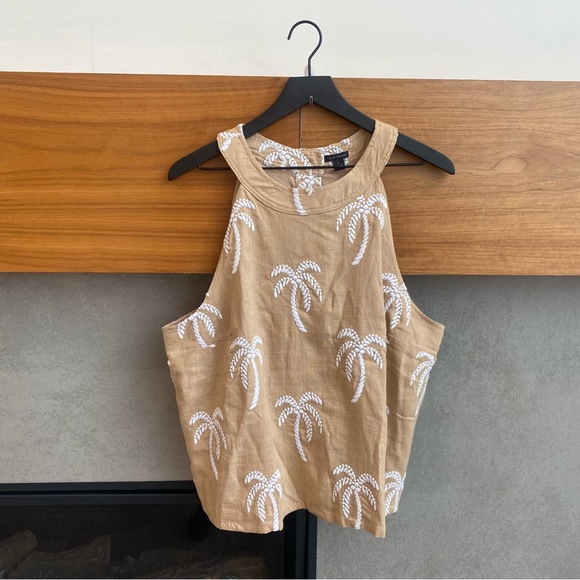 NWT Ann Taylor Palm Embroidered Button Back Halter Top, Size XL - Picture 4 of 12